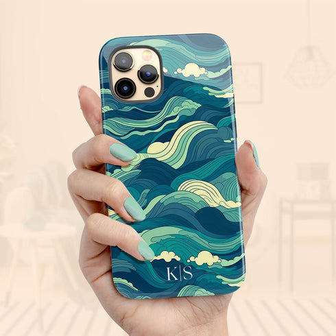Custom Initials Tropical Turquoise Ocean Waves iPhone Case